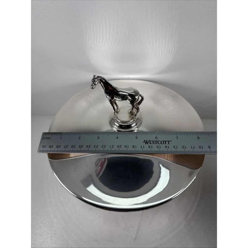 Authentic Vintage silver horse racing bowls Costume Horse On The Lid Unique.